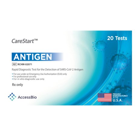 Kit Rapid Test cassett COVID-19 (SARS-coV-2) Antigen lateral flow Swab 10 minute CareStart ™ ITEM # RCHM-02071 (Emergency Use Authorization) by AccessBio, Inc.  ID RCHM-02071